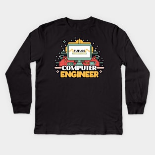 Computer Engineer Future Loading Retro Computer Gift Kids Long Sleeve T-Shirt